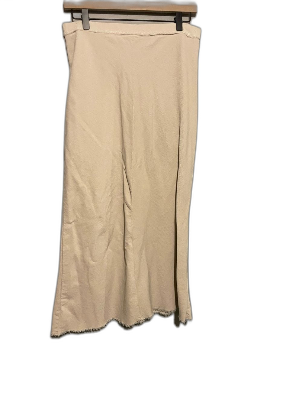 Carolina Blues Frayed Hem Cream Midi Skirt - Minimalist Women's Skirt 100% Wool